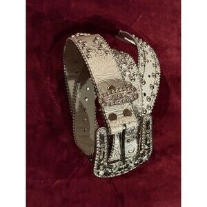 🔥 RARE Rhinestone Belt Clear Ice White Silver HTF Quality Western Cowgirl